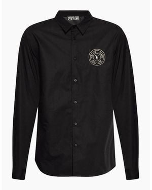 Versace Cotton Printed V-Emblem Logo/ Shirt - Black