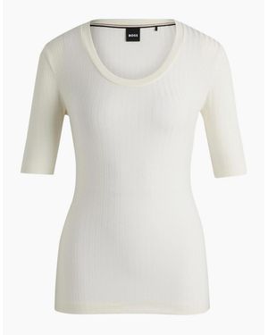 BOSS Scoop Neck Three-Quarter Sleeve T-Shirt - White