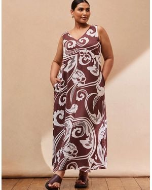Live Unlimited London Chocolate Paisley V Neck Maxi Swing Dress - Brown
