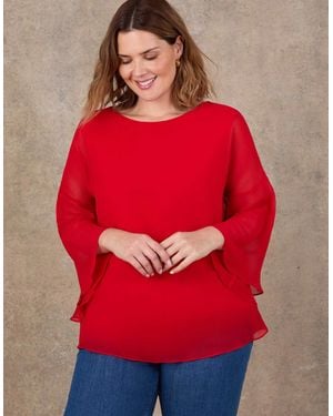 Live Unlimited London Angel Sleeve Overlay Top - Red