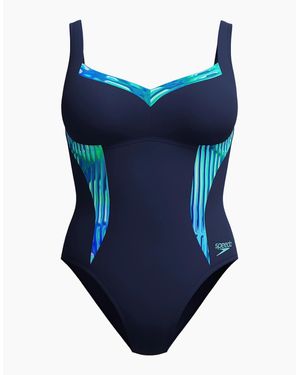 Speedo Ladies Lunaelustre Printed Shaping One Piece Swimsuit - Blue