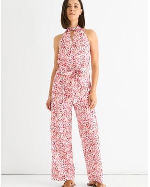 Gini London Floral Halter Neck Jumpsuit - Red