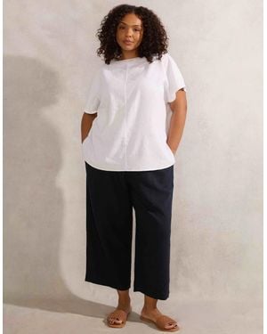 Live Unlimited London Linen Blend Wide Leg Cropped Trousers - White