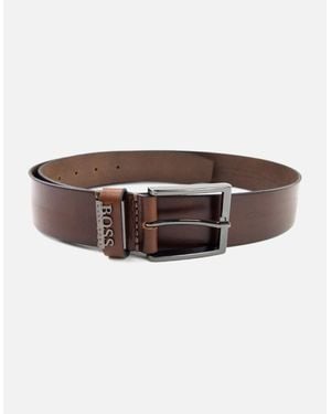 BOSS Senol Leather Belt With Metal Logo - Brown