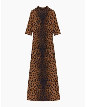 Ro&zo Leopard Print Mock Neck Jersey Dress - Brown