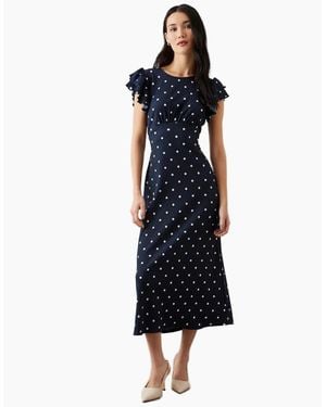 Dorothy Perkins Ladies Empire Spotted Ruffle Midi Dress - Blue