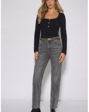 Gini London Mid Rise Straight Leg Jeans - Grey