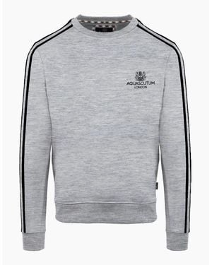 Aquascutum Crew Neck Ribbed Collar Long Sleeve Sweatshirt - Grey