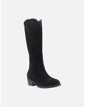 Hush Puppies Isabella Suede Heeled Knee High Boots - Black