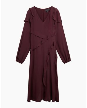 Ted Baker Long Sleeve Midi Dress With Frill Detail - Purple