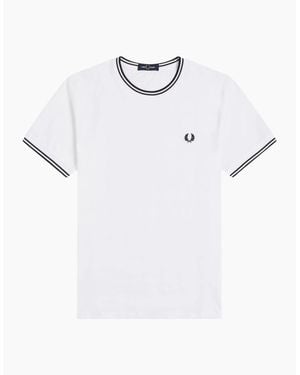 Fred Perry Twin Tipped T Shirt Crew Neck Short Sleeve Summer Tee - White