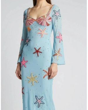 Oceanus Crescent Shell Bell Sleeve Dress - Blue