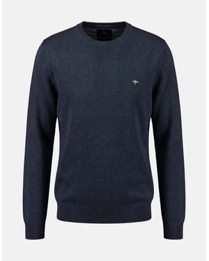 Fynch-Hatton Fine Knit Air Cotton Crewneck Jumper - Blue