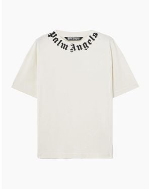 Palm Angels Neck Logo Regular Tee - White