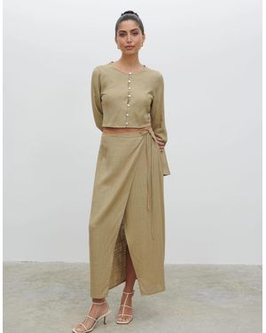 Pretty Lavish Abigail Wrap Linen Midaxi Skirt - Natural