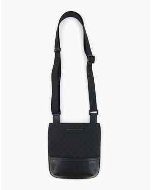 Emporio Armani Jacquard Monogram Flat Messenger Bag - Black