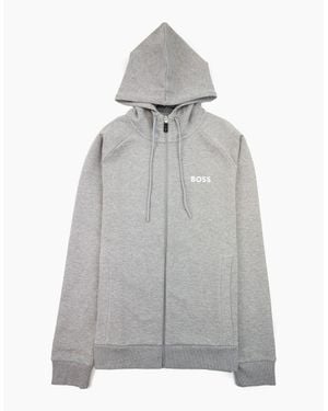 BOSS Saggy 1 Embroidered Logo Zip Up Hoodie 059 - Grey