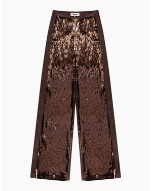 Ro&zo Petite Chocolate Sequinned Satin-Stripe Trousers - Brown