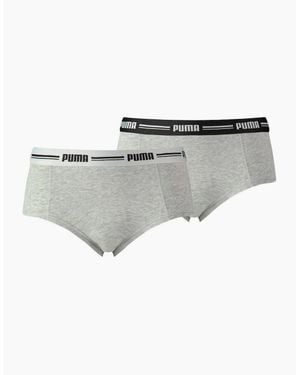 PUMA 2-Pack Striped Logo Mid-Rise Mini Shorts, Melange - Grey