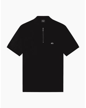 ARMANI EXCHANGE Slim Fit Stretch Technical Zip Polo Shirt - Black