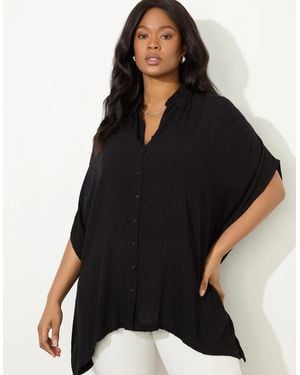 Live Unlimited London Petite Dobby Button Through Tunic - Black