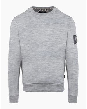 Aquascutum Crew Neck Ribbed Collar Long Sleeve Sweatshirt - Grey