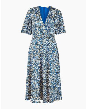 Yumi' Animal Print V-Neck Midi Skater Dress - Blue