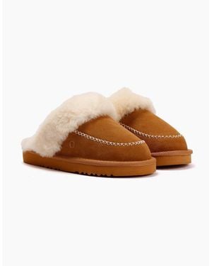 Osprey London The Celeste Suede Chestnut Slippers - White