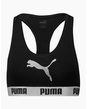 PUMA Cotton Modal Stretch Cat Logo Racerback Bra - Black