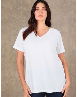Live Unlimited London Cotton Slub Longline V Neck T-Shirt - White