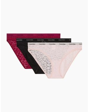 Calvin Klein 3-Pack Icon Lace Bikini Briefs, Beetroot - Pink