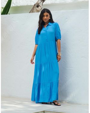 Gini London Button Through Skater Maxi Dress - Blue
