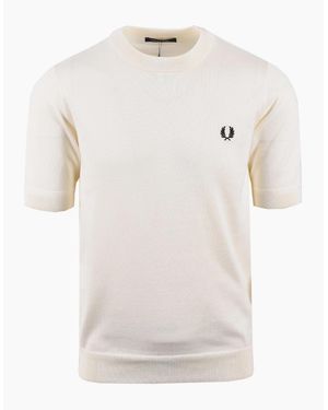Fred Perry Cotton Knitted T-Shirt Ecru - Natural