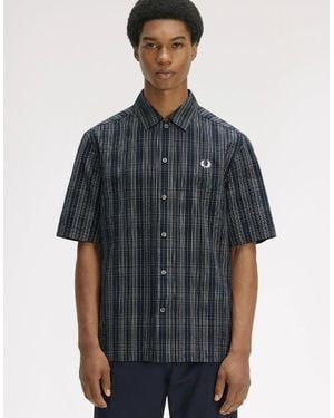 Fred Perry Seersucker Check Shirt - Grey