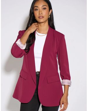 Gini London Mulberry Contrast Sleeve Edge To Edge Blazer - Purple