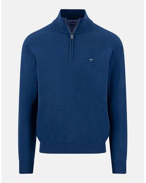 Fynch-Hatton Fine Knit Cotton 1/4 Zip Jumper Midnight - Blue
