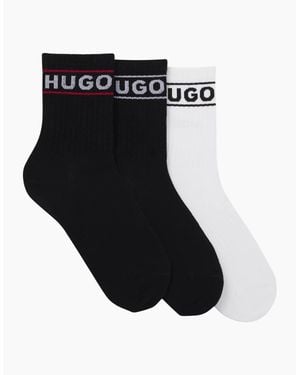 BOSS 3-Pack Sporty Logo Ribbed Socks - Black