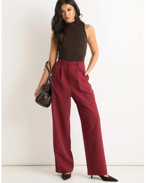 Gini London Rust Wide Leg Pleat Tailoring Trouser - Red