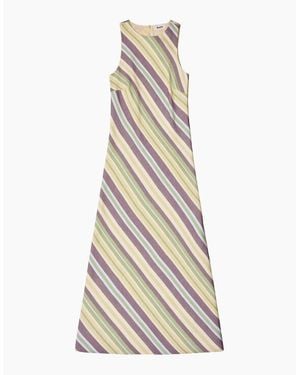 Ro&zo Petite Stripe Racer-Neck Tie Back Dress With Linen - White