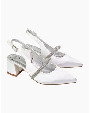 XY London Ladies Sandie Diamante Sling Back Medium Block Heel Sandals - White
