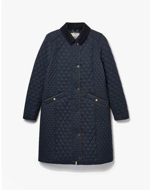 Joules Rosewell Longline Quilted Showerproof Coat With Collar - Blue