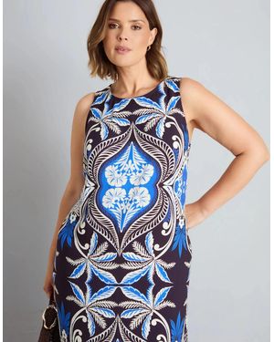 Live Unlimited London Petite Petite Placement Print Sleeveless Maxi Dress - Blue