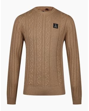 Luke 1977 Mitcham Cable Knit Jumper Hardnut - Brown
