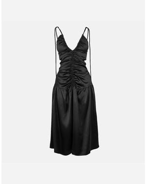 Amy Lynn Cinched Tie V-Neck Midi Slip Dress - Black