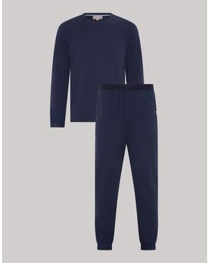 Ted Baker Lettering Crew Neck Long Sleeve Pyjama Set - Blue