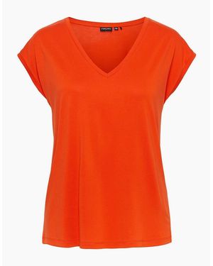 Pieces Regular Fit V-Neck Knit T-Shirt - Orange