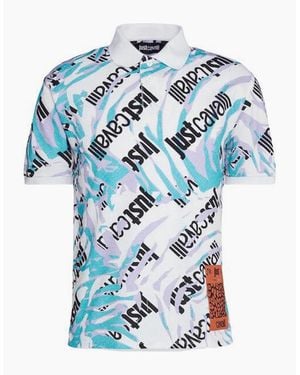 Just Cavalli Camologo Cotton Allover Design Polo Shirt - Blue
