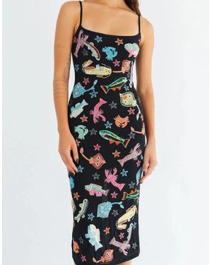 Oceanus Arizona Hand Beaded Midi Dress - Black