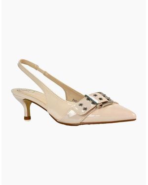 XY London Ladies Lexi Patent Sling Back Buckle Detail Kitten Heel Sandals - White