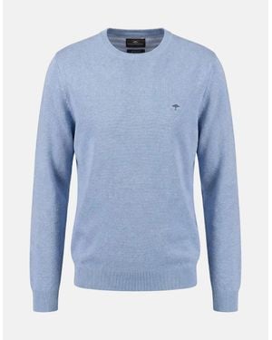 Fynch-Hatton Fine Knit Air Cotton Crewneck Jumper New Breeze - Blue